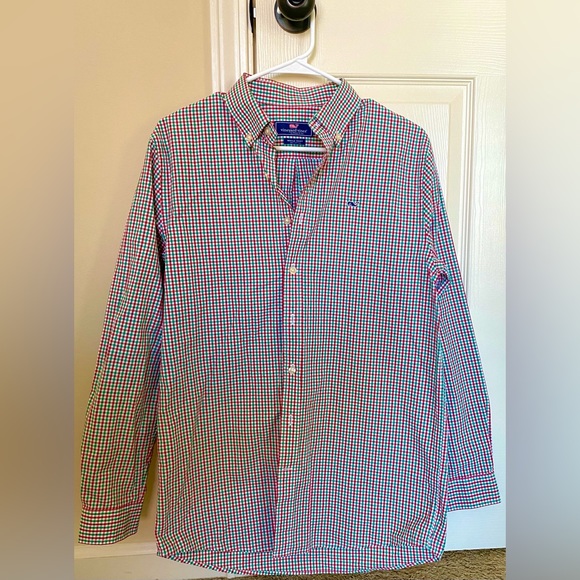 Vineyard Vines Stretch Poplin Gingham Button Down Long Sleeved Shirt - Picture 1 of 3